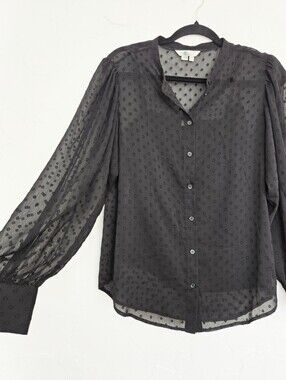 Boden Spotted Swiss Dot Black Button Up Top, 6